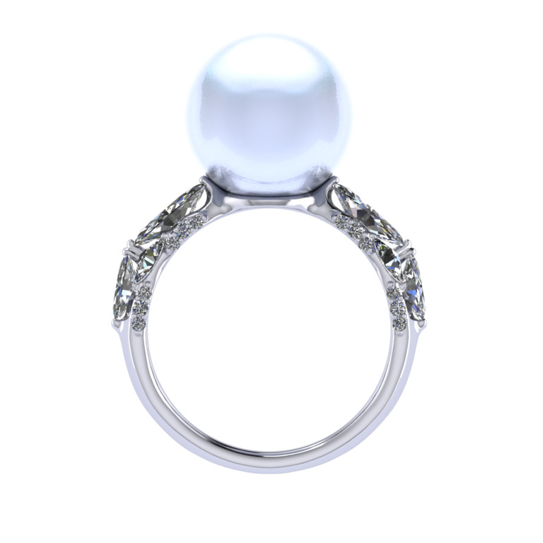 Ring collection Harmony of water, MOISEIKIN, Diamonds, Pearl, 18K White Gold | Photo 1
