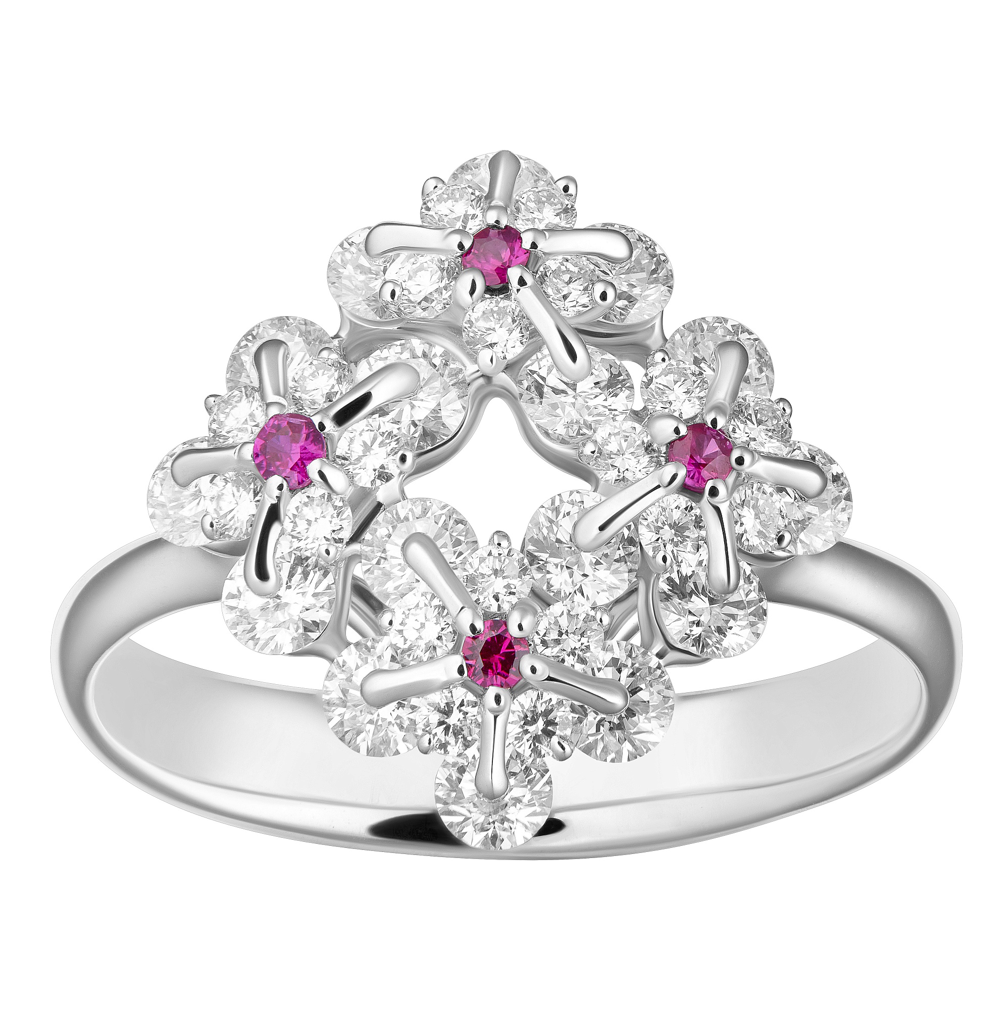 Ring collection Waltz of Flowers, MOISEIKIN, Diamonds, Rubys, 18K White Gold | Photo 2