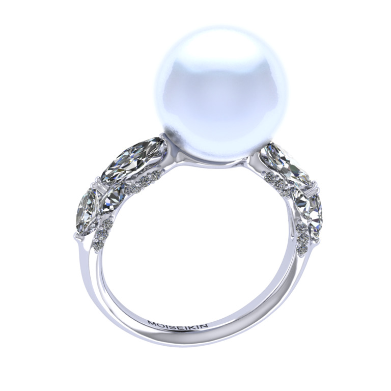 Ring collection Harmony of water, MOISEIKIN, Diamonds, Pearl, 18K White Gold | Photo 5