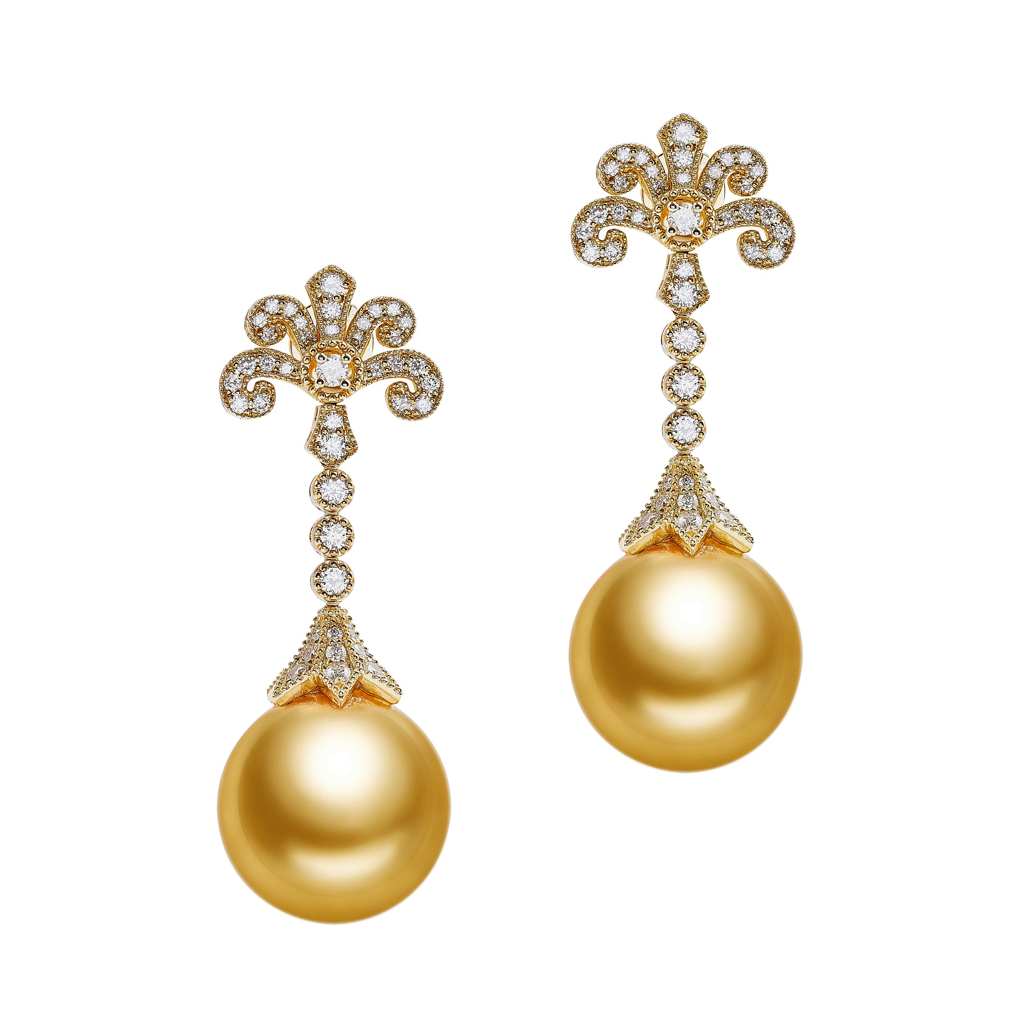 Earrings collection Baroque, LAETITIA, Diamonds, Pearl, 18K Gold | Photo 3