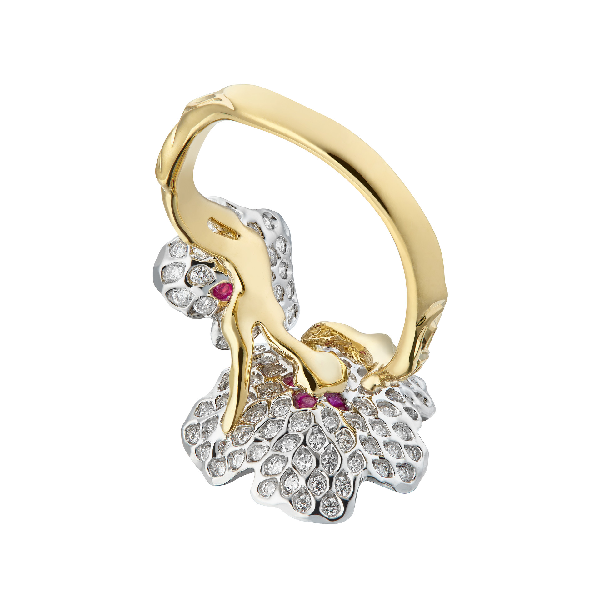 Ring collection Almond Blossom, MOISEIKIN, Diamonds, Rubys, 18K Gold | Photo 3