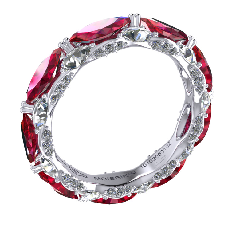 Ring collection Harmony of water, MOISEIKIN, Diamonds, Rubys, 18K White Gold | Photo 1