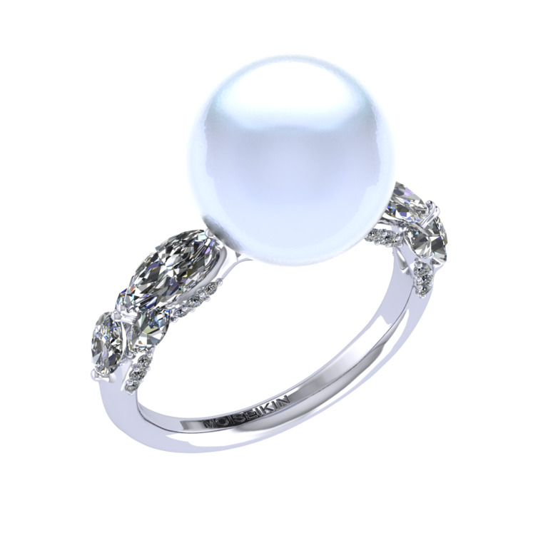 Ring collection Harmony of water, MOISEIKIN, Diamonds, Pearl, 18K White Gold | Photo 2
