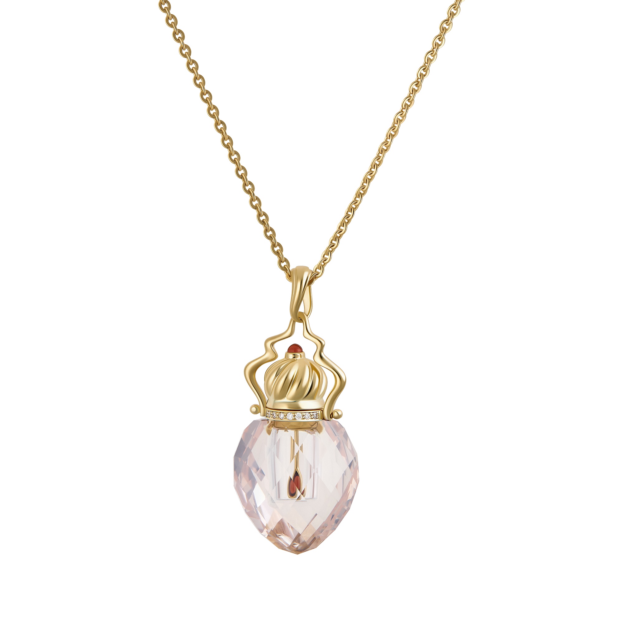 Necklace «Perfume Bottle Pendant», MOISEIKIN, Quartz, Diamonds, Garnets, 18K Gold | Photo 1