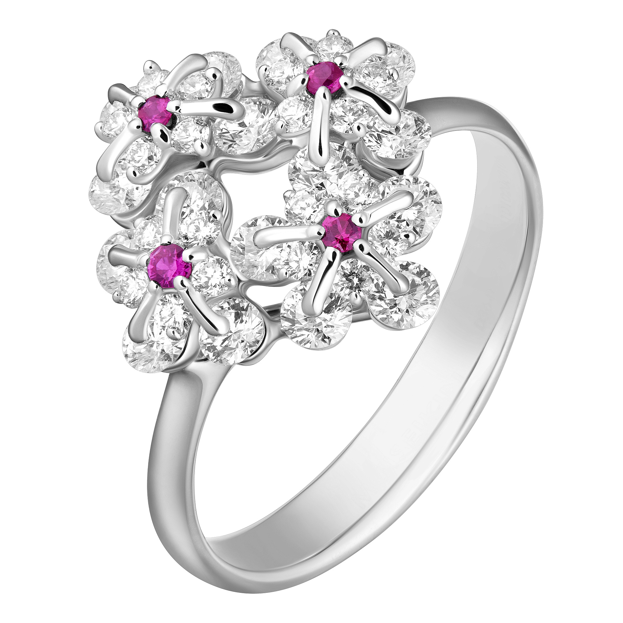 Ring collection Waltz of Flowers, MOISEIKIN, Diamonds, Rubys, 18K White Gold | Photo 1