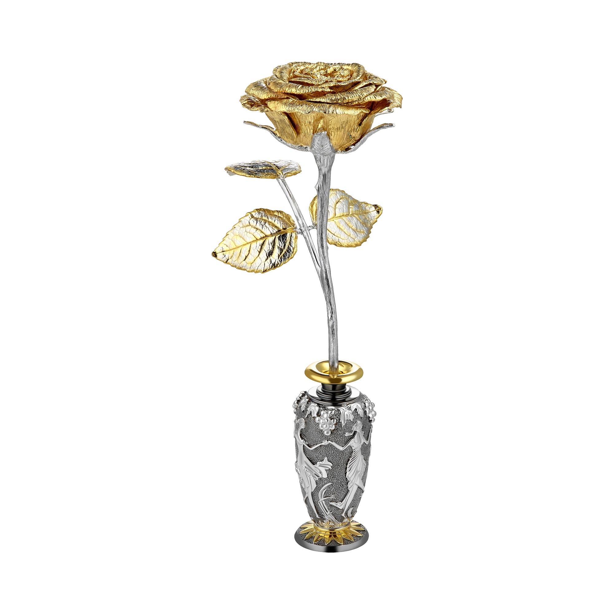 Флоральная миниатюра «Роза в серебряной вазе», MOISEIKIN, серебро 925 проба | Фото 1