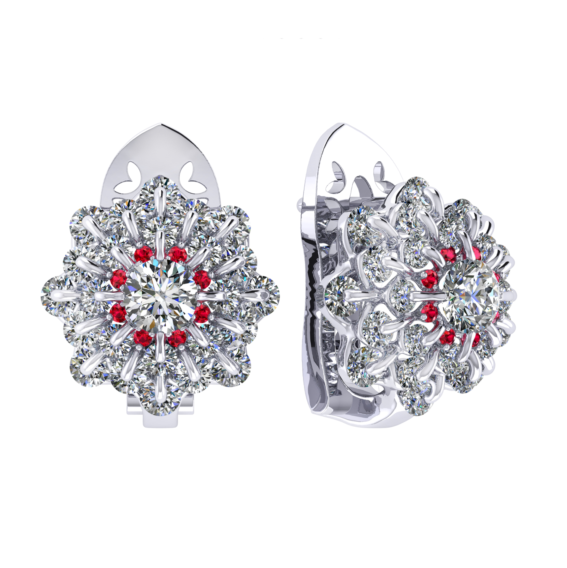 Earrings collection Waltz of Snowflakes, MOISEIKIN, Diamonds, Rubys, 18K White Gold | Photo 1