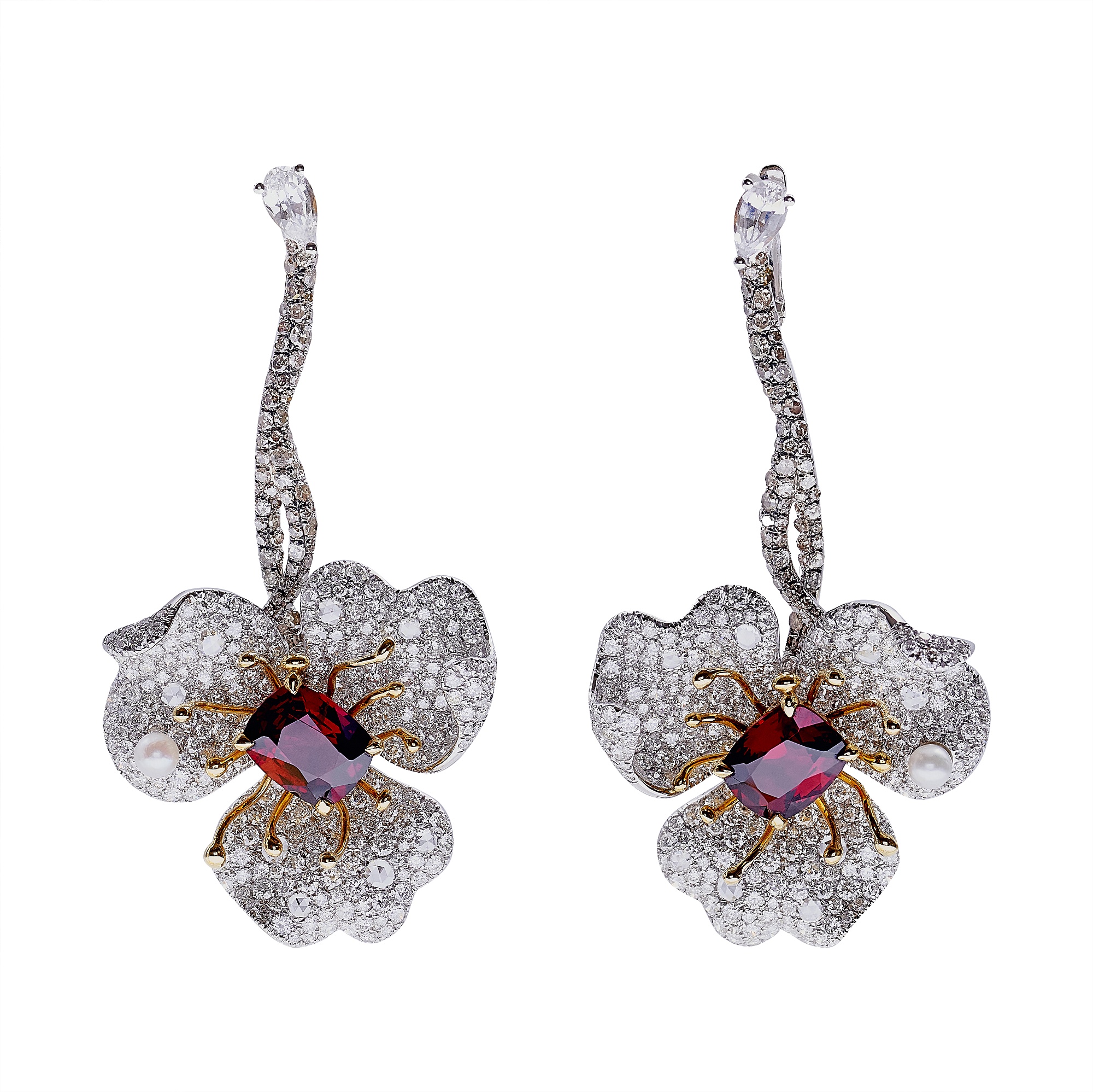 Earrings collection Oriental Garden, LAETITIA, Spinels, Diamonds, Brown Diamonds, Sapphires, Pearl | Photo 1