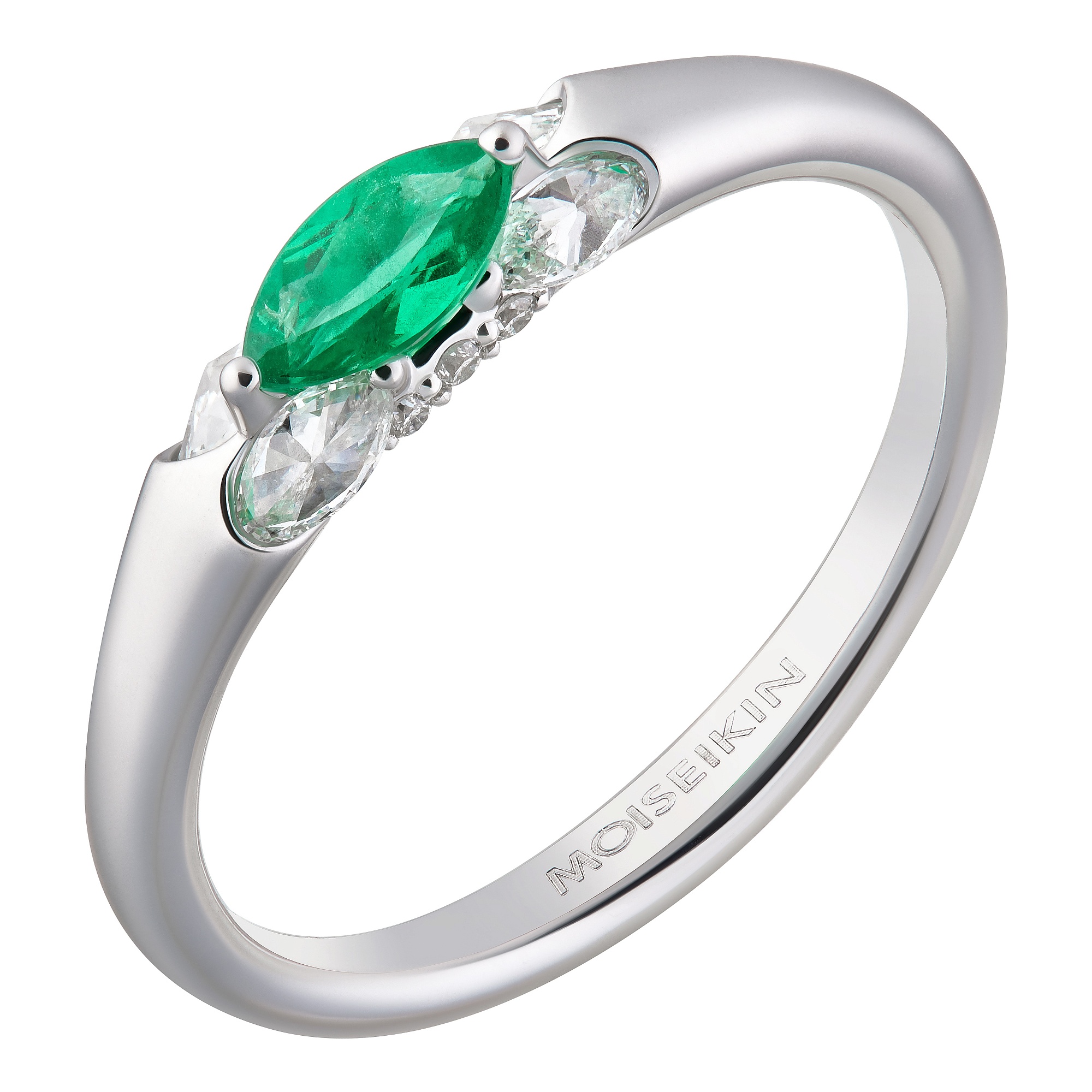 Ring collection Harmony of water, MOISEIKIN, Emerald, Diamonds, 18K White Gold | Photo 1