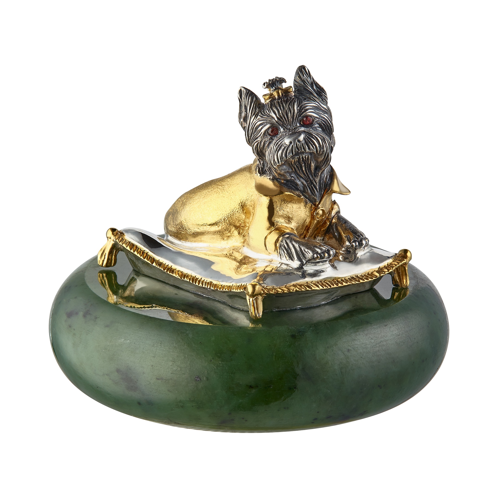 Souvenir «Terrier on a pillow», collection Symbol of the Year, MOISEIKIN, Nephrite, Sapphires | Photo 1