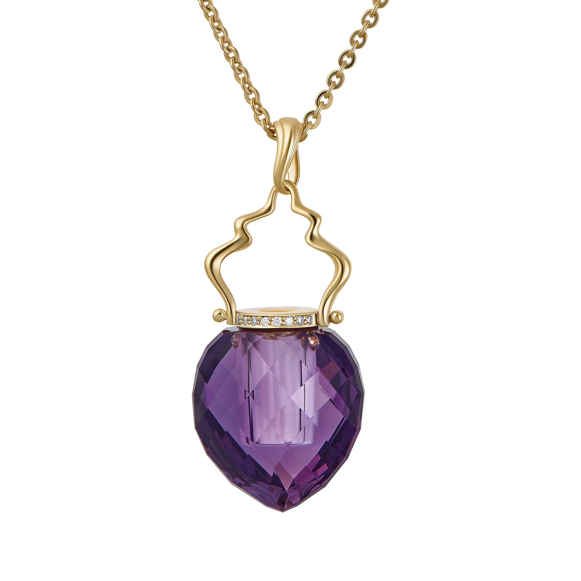 Necklace «Perfume Bottle Pendant», MOISEIKIN, Amethyst, Diamonds, Almandines, 18K Gold | Photo 2