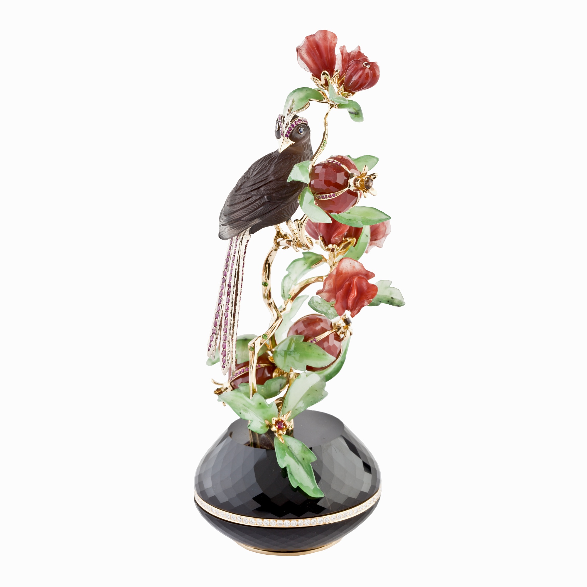 Floral Miniature «Pomegranate at Sunset», MOISEIKIN, Diamonds, Quartz, Nephrites, Obsidian, Citrine