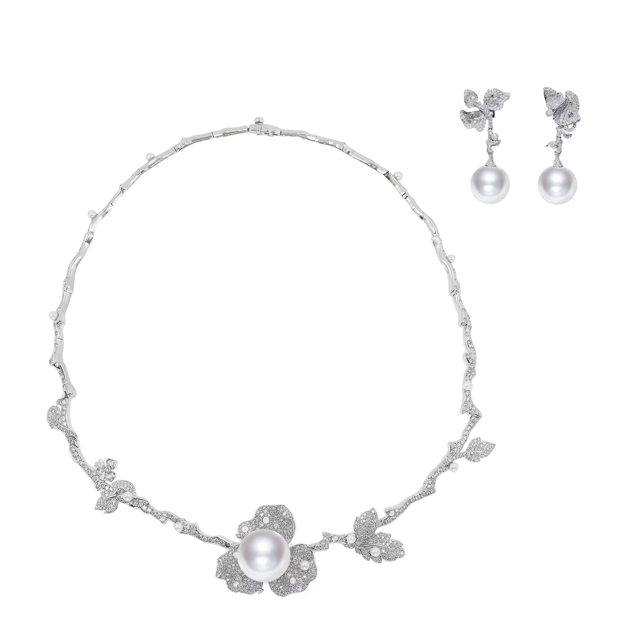 Necklace collection Oriental Garden, LAETITIA, Diamonds, Pearl, 18K Gold | Photo 4