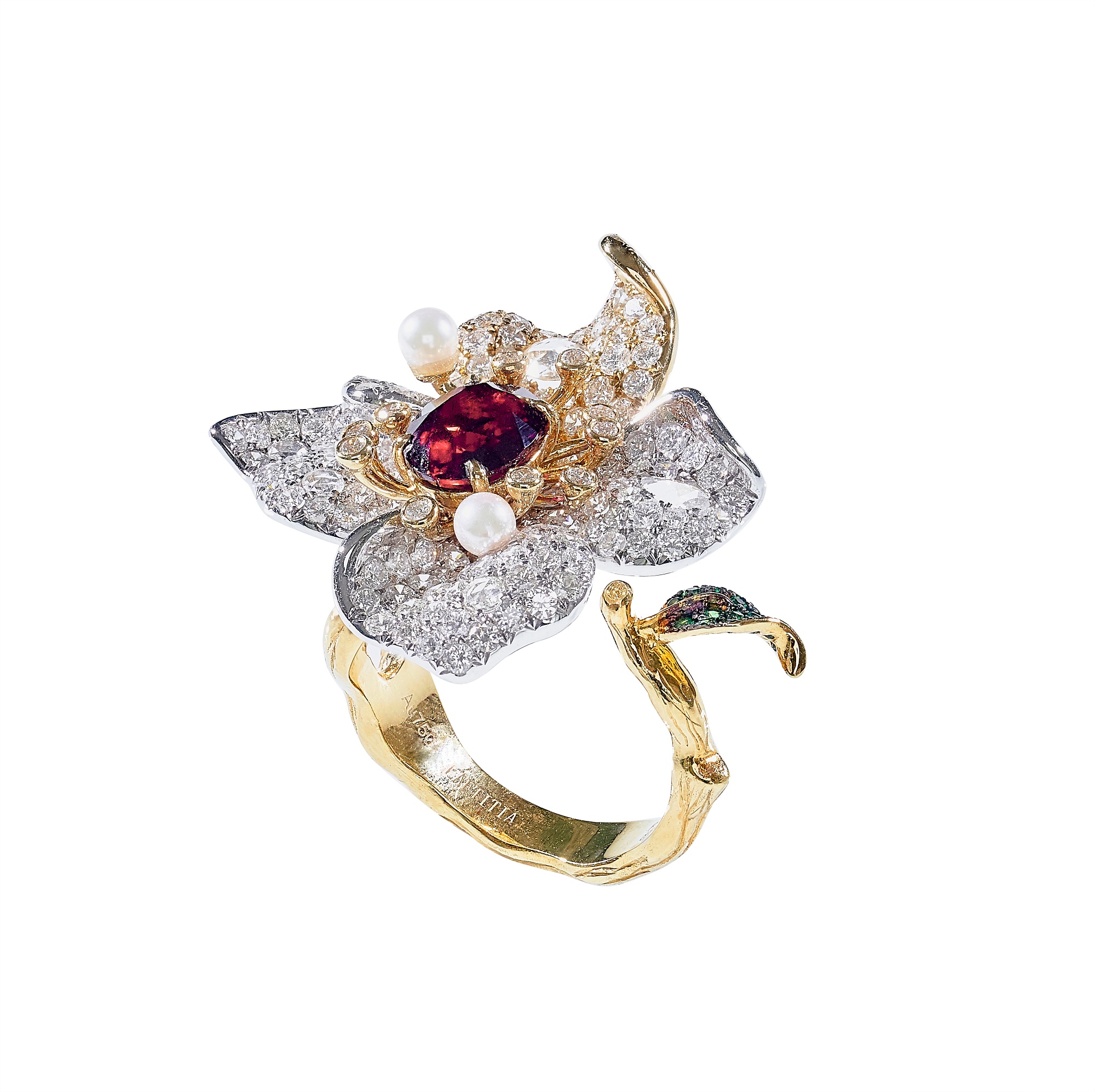 Ring collection Oriental Garden, LAETITIA, Ruby, Diamonds, Garnets, Sapphires, Pearl, 18K Gold | Photo 1