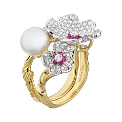Ring collection Almond Blossom, MOISEIKIN, Diamonds, Rubys, 18K Gold | Photo 1