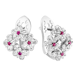 Earrings collection Waltz of Flowers, MOISEIKIN, Diamonds, Rubys, 18K White Gold | Photo 1