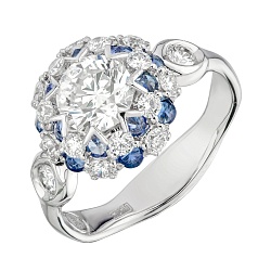 Ring «Aurora borealis», collection Aurora, MOISEIKIN, Diamond, Sapphires, 18K White Gold