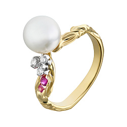 Ring collection Almond Blossom, MOISEIKIN, Diamonds, Rubys, Pearl, 18K Gold | Photo 1